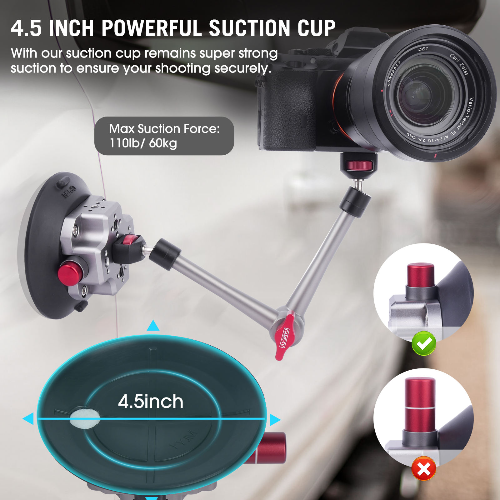 360 Rotating Detachable Magic Arm Suction Cup B<i></i>ase DSLR/Smartphone/Car Mount - Xiamen Came Technolog